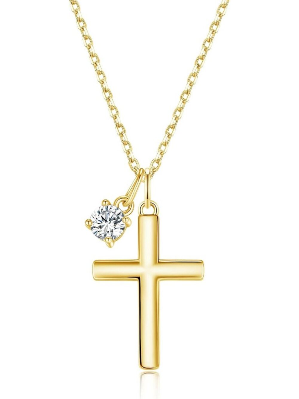 Women's 14k Gold Plated Moissanite Cross Necklace Dainty Christian Faith Gift